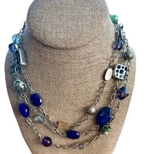 Vintage Triple Strand Carnivale Abalone &Sodalite Necklace
